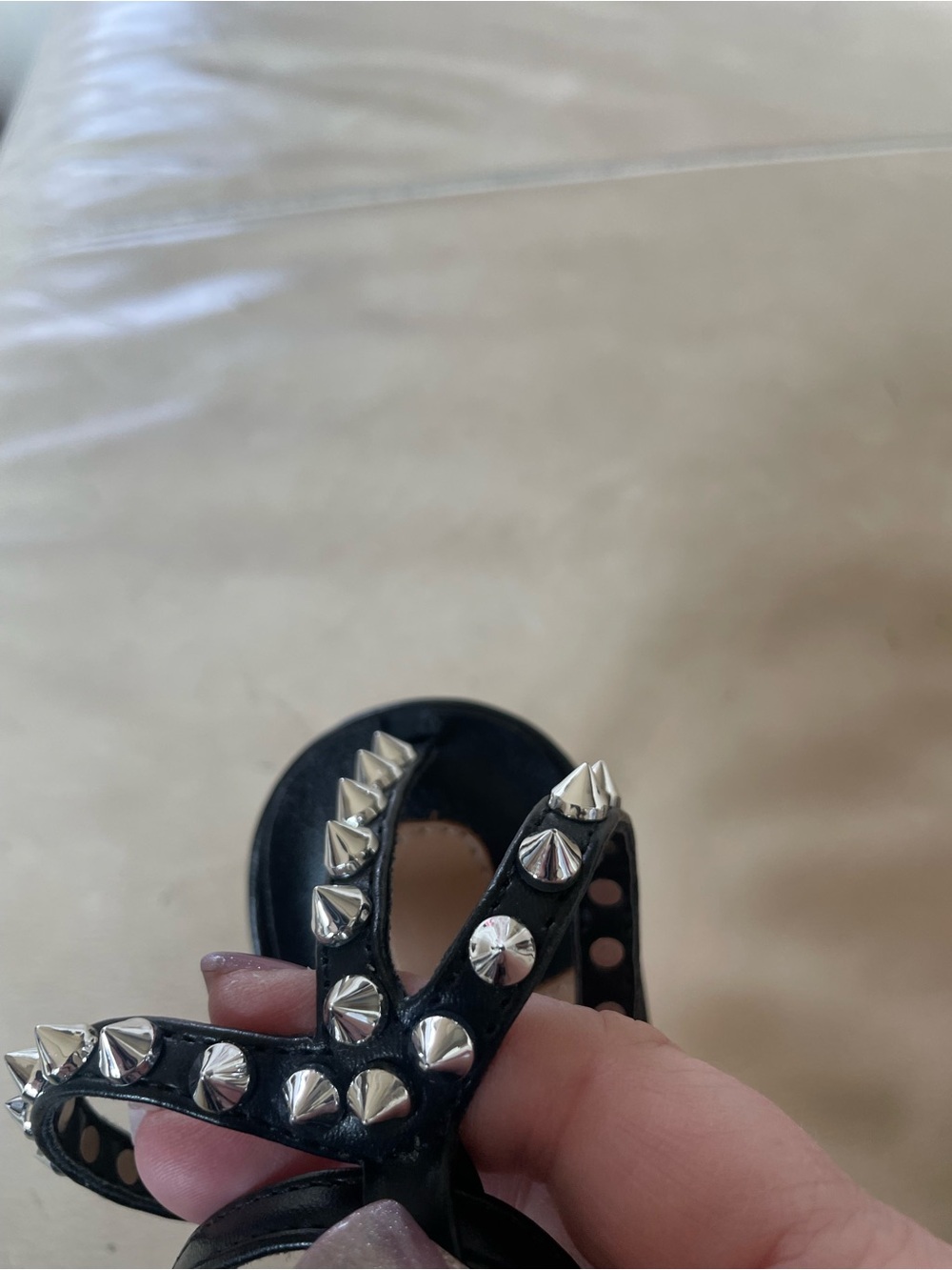 Christian Louboutin So Me 100 - Black Spike-Trim Ankle-Strap Heels, Sz 12 / EU43 - Picture 14 of 16